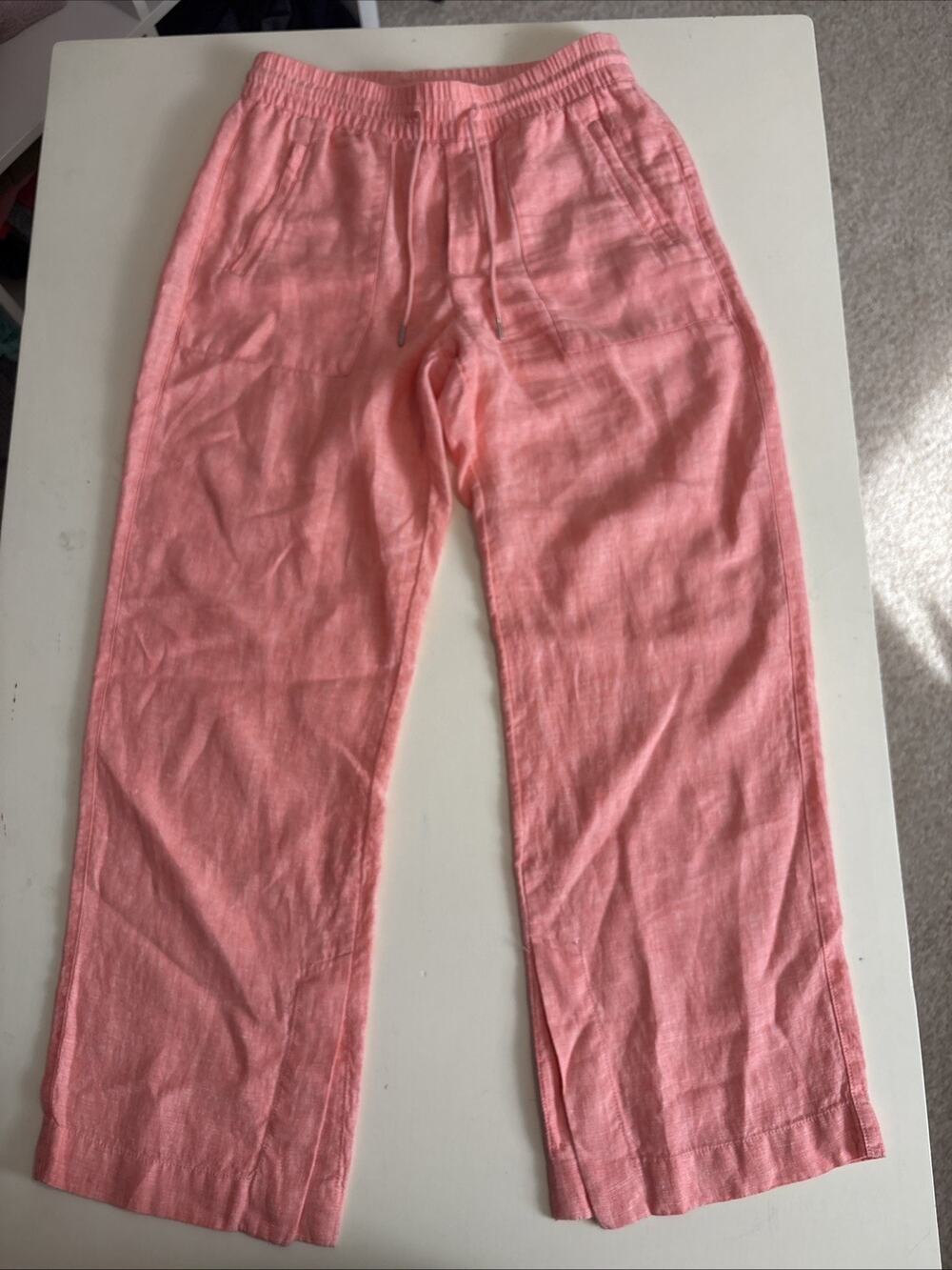 Athleta Retreat Linen High Rise Wide Slit Leg Pant Size 6